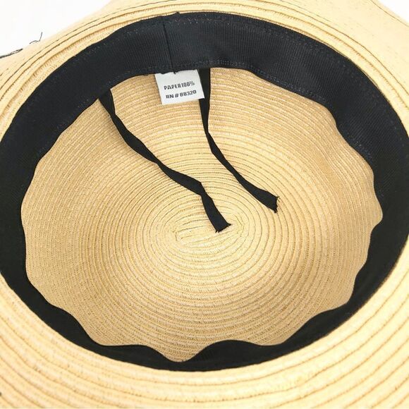 C&C Out of Office Cream Straw Sun Hat with Black Script and Hatband - Picture 10 of 11